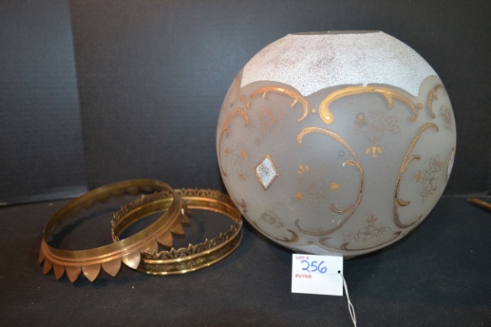 Vintage Victorian-Style Handpainted White and Gold Frosted Globe Lampshade Only; Has crack.