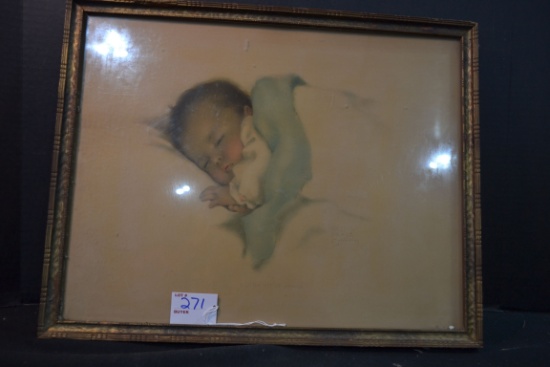 Vintage "Little Bit of Heaven" Print 19"x15" and Sleeping Baby by Bessie Peage Gutmanly