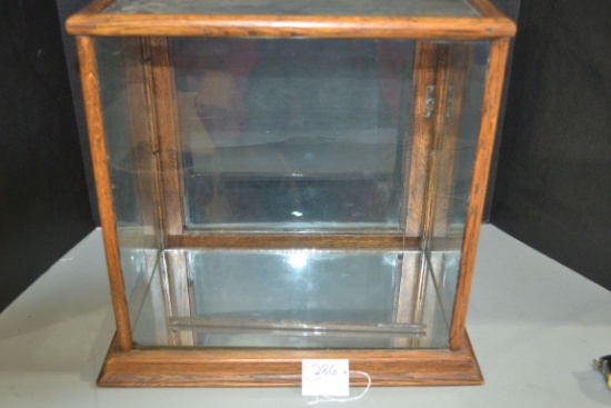 Vintage Oak and Glass Counter Top Display; 15"x15"x9"