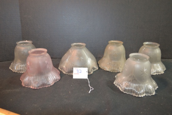 Group of 6 Clear/Frosted Starburst Pattern Lamp Shades