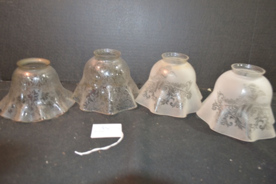 Group of 4 Vintage Assorted Pattern Clear/Frosted Lamp Shades