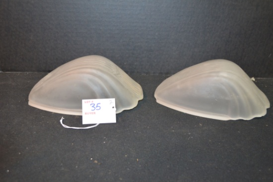 Pair of Vintage Frosted Chevron-Style Slip Light Shades