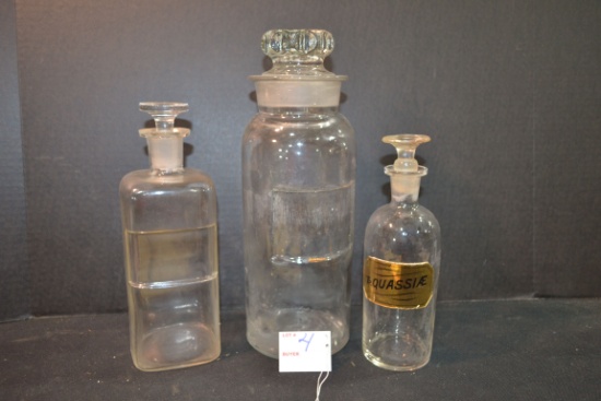 Group of 3 Assorted Sized Apothecary Jars w/Stoppers