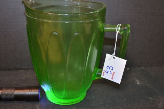 Vintage Green Uranium Glass Water Pitcher