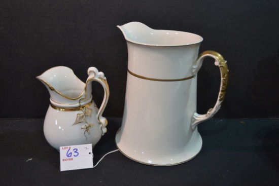 Pair of Vintage Ironstone Water and Cream Pitchers w/Gold Accents