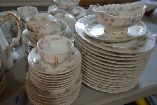 Large Place Setting of Haviland Blue Flower Pattern China