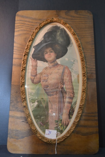 Vintage "Victorian Lady" Framed Print; 25"x16"