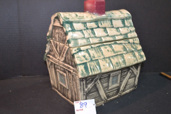 Vintage Brush McCoy Log Cabin Cookie Jar; Some Damage to Rim on Lid