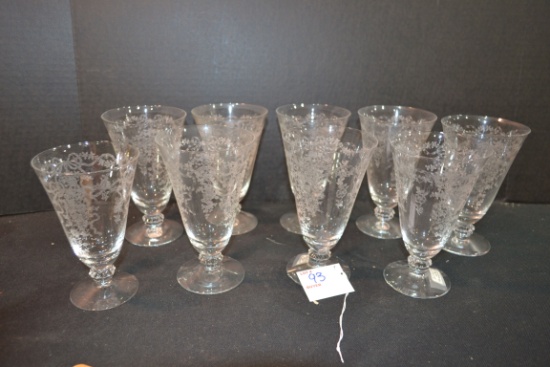 Group of 9 Vintage Fostoria Romance Pattern Water Goblets