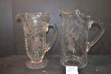 Pair of Vintage Etched Crystal Water Pitchers