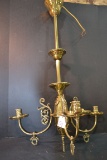 Vintage Brass 3-Arm Electric Ceiling Light Fixture; 35
