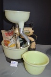 Vintage Hamilton Beach Mixer w/Uranium Glass Juicer and Mixing Bowls
