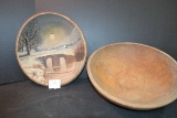 Pair of Vintage Wooden Bowls; One has been painted.