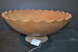 Large Handmade Scallop-Edged Fruit Bowl w/Footed Base; 16