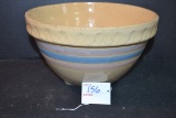 Vintage Pink/Blue Rimmed Crock Mixing Bowl