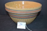 Vintage Blue/Red Rimmed Crock Mixing Bowl; 9