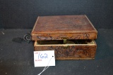 Vintage Handcarved Pyrography Box w/Lace; 6