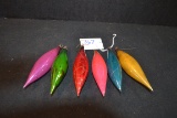 Group of 6 Vintage Glass Torpedo-Shaped Tree Ornaments