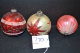 Group of 3 Large Vintage Handpainted Glass Tree Ornaments