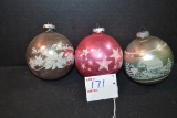 Group of 3 Large Vintage Handpainted Glass Tree Ornaments
