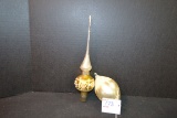 Pair of Handpainted and Blown Tree Topper and Teardrop Tree Ornaments