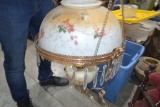 Vintage Victorian Retractable Hanging Hurricane Oil Lamp w/Extra Crystals; Has been electrified.