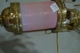 Victorian Brass Pull Down Candle Lamp w/Pink Shade; Has been electrified.