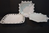 Group of 3 Vintage Open-Edge Milk Glass Trays and Dish