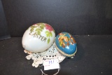 Vintage Handblown and Handpainted Mild Glass Easter Egg and Cardboard Divided Egg Ornament