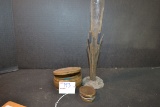 Group of Vintage Brass Trinket and Powder Boxes and Metal Vase w/Etched Crystal