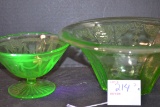 Vintage Green Uranium Glass Candy and Berry Bowls
