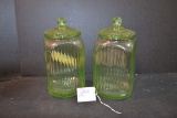 Pair of Green Uranium Glass Coffee/Sugar Canisters