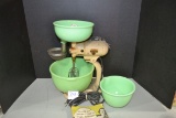 Vintage Sunbeam Mixmaster w/Mixing Bowls, Juicer, and Instructions