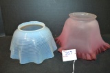 Pair of Lampshades including Frosted Cranberry and White Opalescent Swirl