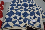 Vintage Twin-Sized Handmade Blue/White Quilt