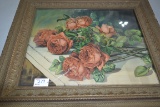 Vintage Framed Print of Roses in Ornate Frame; 27