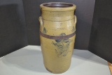 Vintage Onion Skin Stoneware 5 Gallon Crock w/Elephant Ear Handles by J.W. McChesney of St. Joseph,