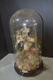 Vintage Cross and Flowers Under Glass Dome; 22
