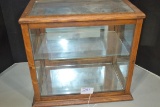 Vintage Oak/Glass Counter Perfume Display Case w/Mirrors on Back and Bottom; 15