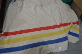 Vintage White, Yellow, Blue, and Red Striped Full Size Blanket by Golden Dawn