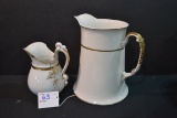 Pair of Vintage Ironstone Water and Cream Pitchers w/Gold Accents