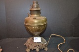 Vintage Brass and Cast Electrified Oil Lamp