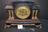 Vintage Walnut Mantle Clock w/Gold Accents
