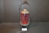 Vintage Fenton Cranberry Fern and Daisy Pickle Castor
