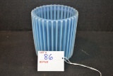 Vintage Blue Opalescent Ribbed Vase; 3