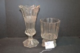 Pair of Vintage Pressed Clear Glass Base and Spooner