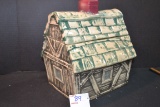 Vintage Brush McCoy Log Cabin Cookie Jar; Some Damage to Rim on Lid