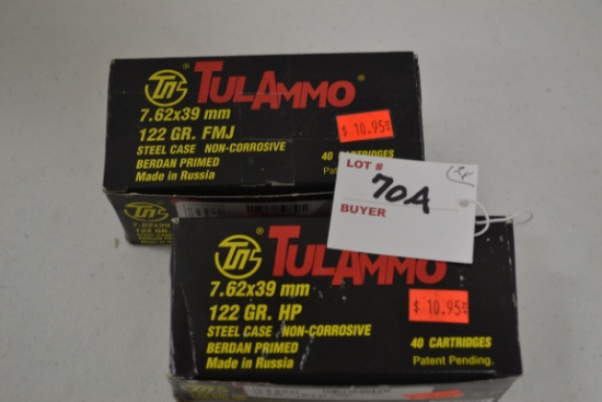 2 Boxes - Tula 7.26x39mm 122 gr. FMJ Cartridges; 40 Rds./Box; x2BID