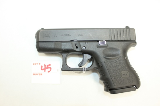 Glock 26 9mm Cal. Semi-Auto Pistol w/10 Rd. Magazine; SN BSYP435; Good Condition