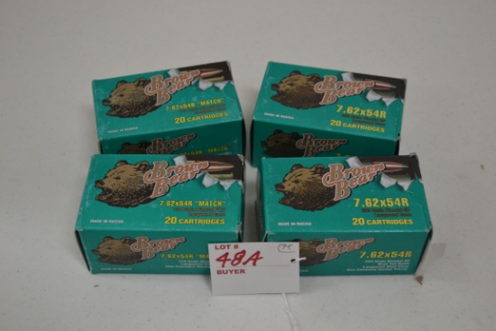 4 Boxes - Brown Bear 7.62x54R 174 gr. FMJ Cartridges; 20 Rds./Box; 4xBID